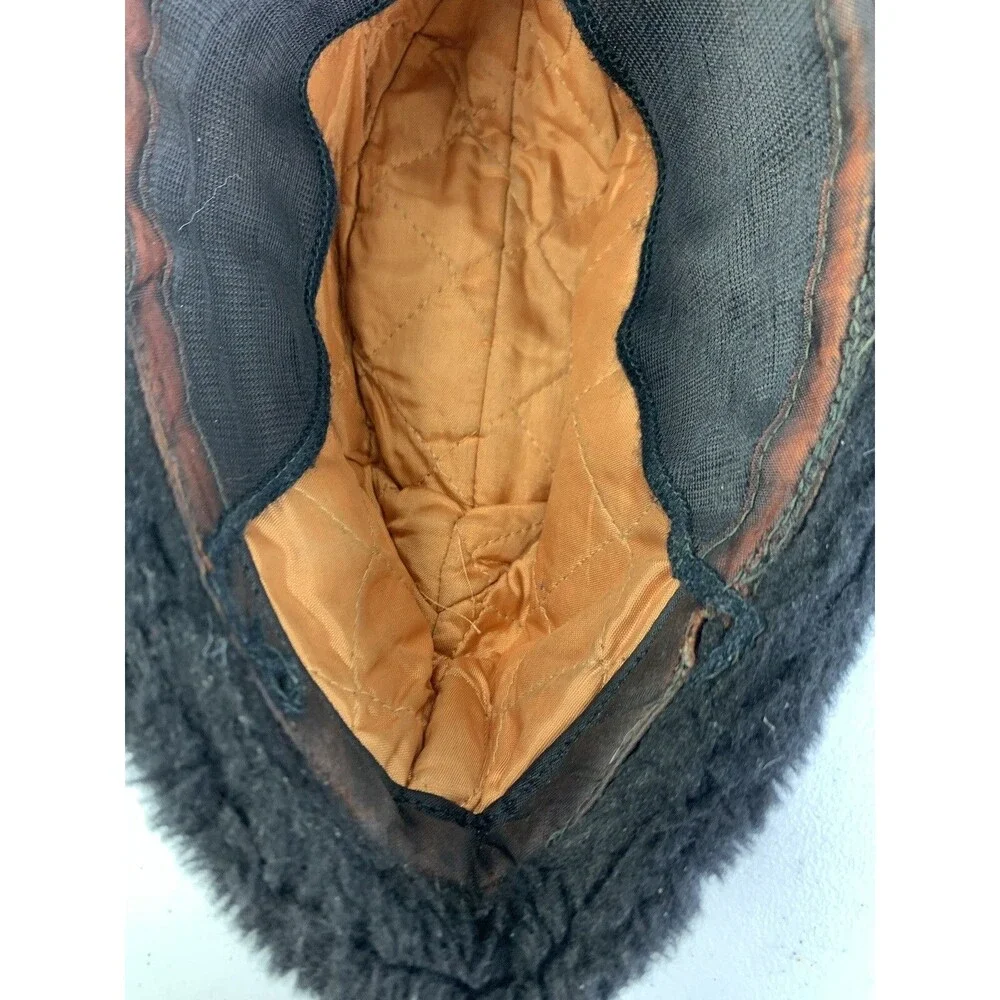 Vintage 50s 60s Fuzzy Hat Faux Fur Ear Warmer Cap Russian Style Brown Aviator
